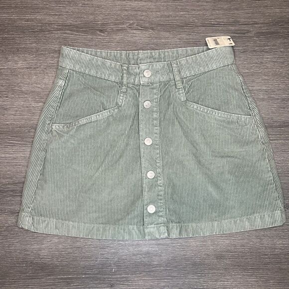 Free People Dresses & Skirts - Free People Ray Corduroy Mini Skirt Green High Rise Button Front Size 6 NWT‎
